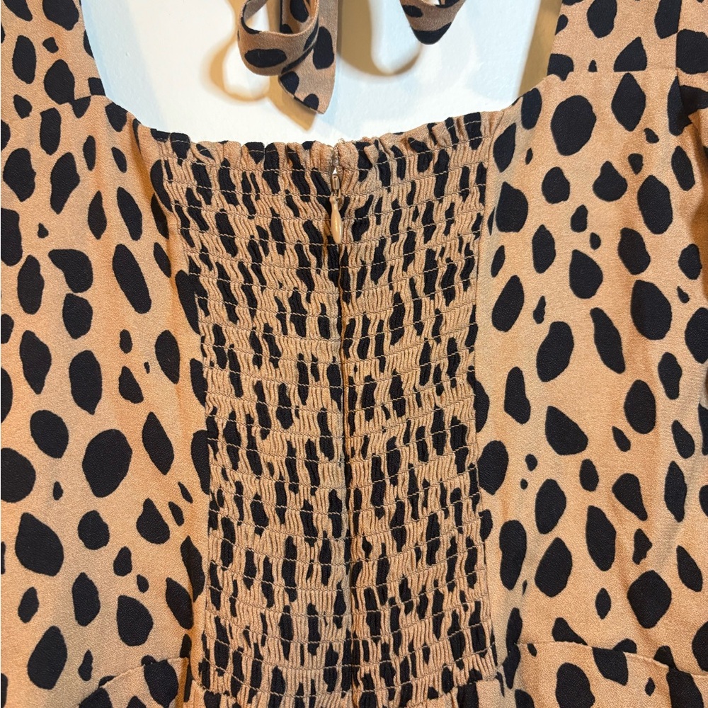 Reformation Mara Midi Dress 6 Brown Leopard Print Slit Square Neck - Picture 9 of 10